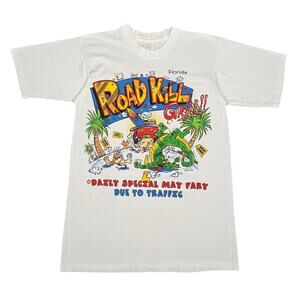 Vintage Road Kill Grill Florida T Shirt White Menu Funny Gag Joke Gift Size S